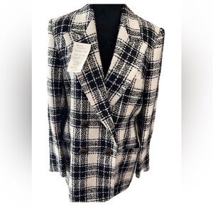 Vintage custom tailored woolen boucle ladies black white houndstooth blazer SZ 6
